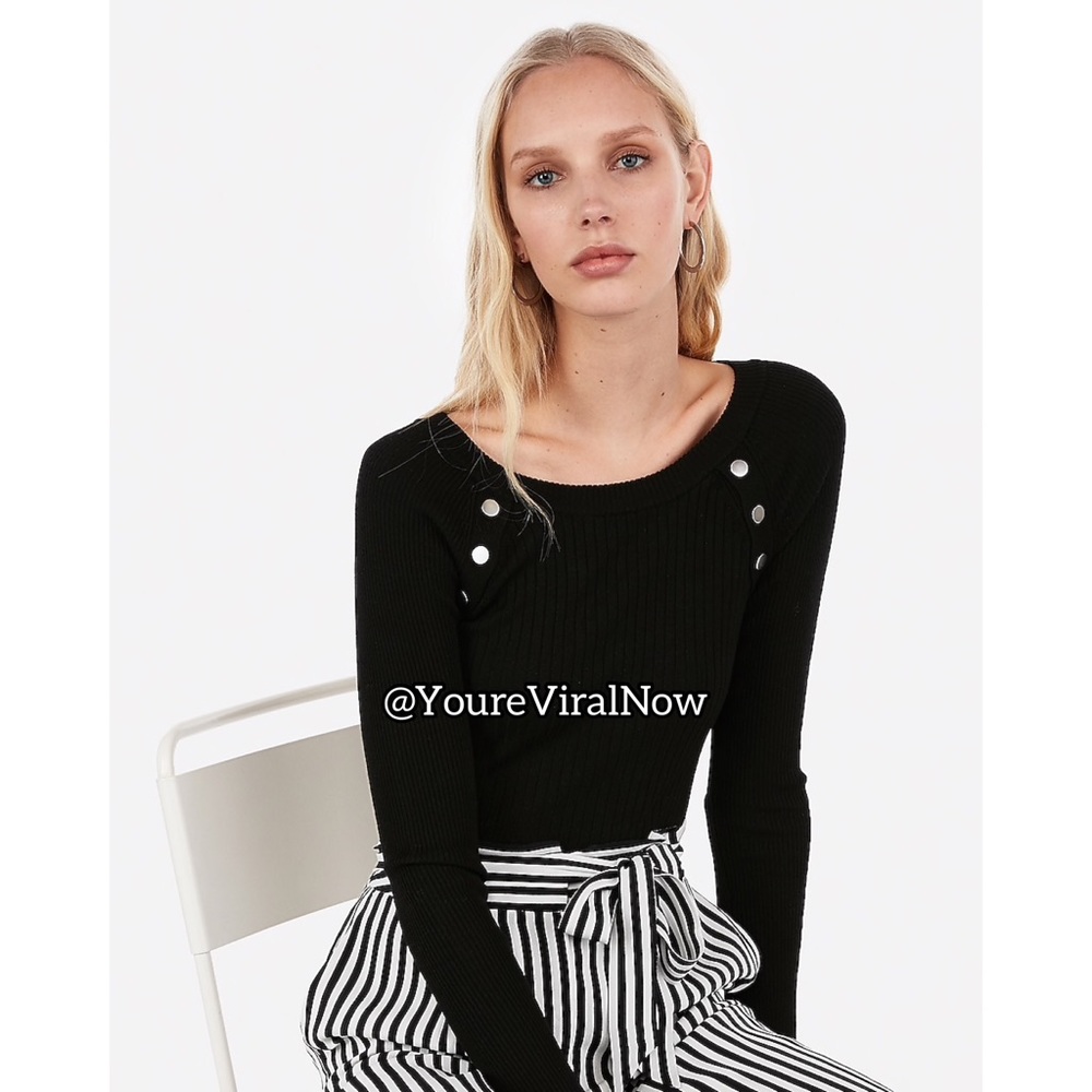 Ribbed Fitted Button Shoulder Sweater